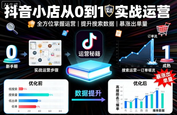 抖音小店从0到1实战运营，帮你全方位掌握小店运营，提升搜索数据与出单量|无忧资源社