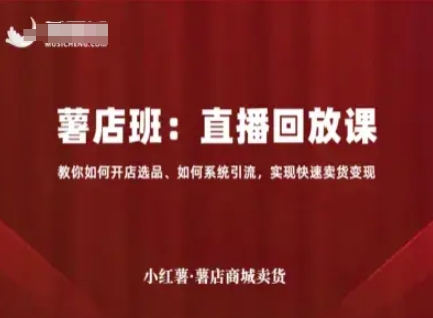 小红薯薯店商城卖货直播回放课，教你如何开店选品、如何系统引流，实现快速卖货变现|无忧资源社