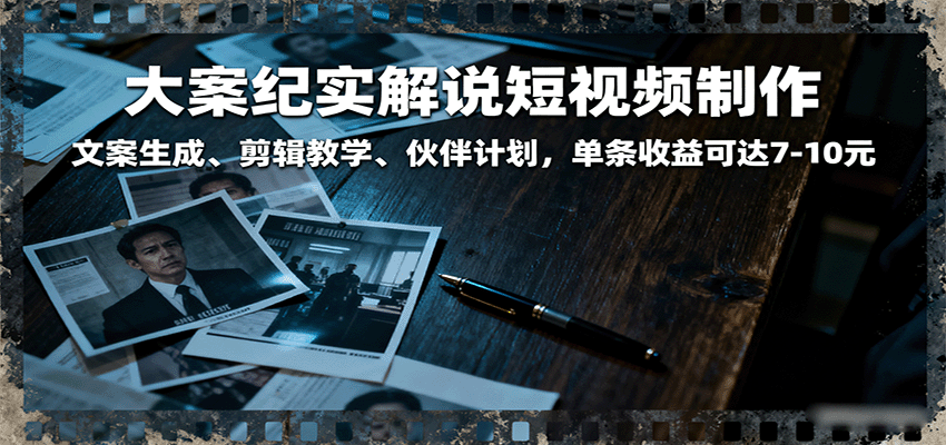 大案纪实解说短视频制作，文案生成、剪辑教学、伙伴计划，单条收益可达7-10元|无忧资源社