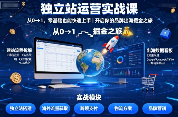 独立站运营实战课，​从0到1，零基础也能快速上手，开启你的品牌出海掘金之旅|无忧资源社