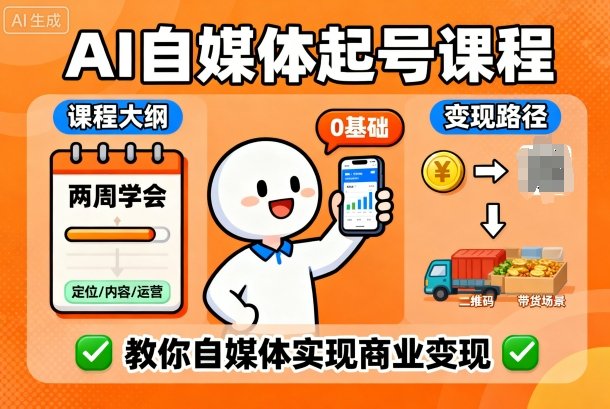 AI自媒体起号课程，0基础小白两周学会，教你自媒体实现商业变现|无忧资源社
