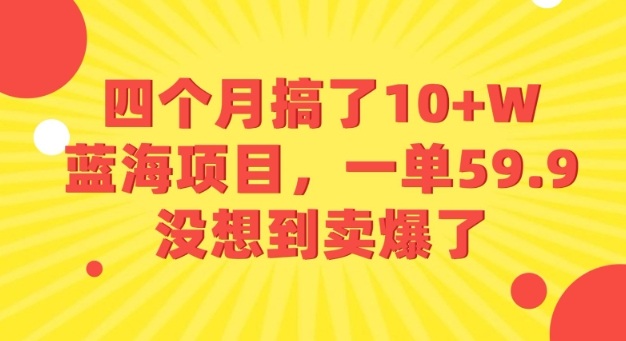 四个月搞了10+W的蓝海项目，一单59.9米，没想到卖爆了|无忧资源社