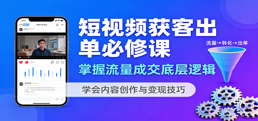 短视频获客出单必修课：掌握流量成交底层逻辑，学会内容创作与变现技巧|无忧资源社