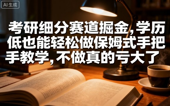考研细分赛道掘金，日入1k+，学历低也能轻松做保姆式手把手教学，不做真的亏大了【揭秘】|无忧资源社