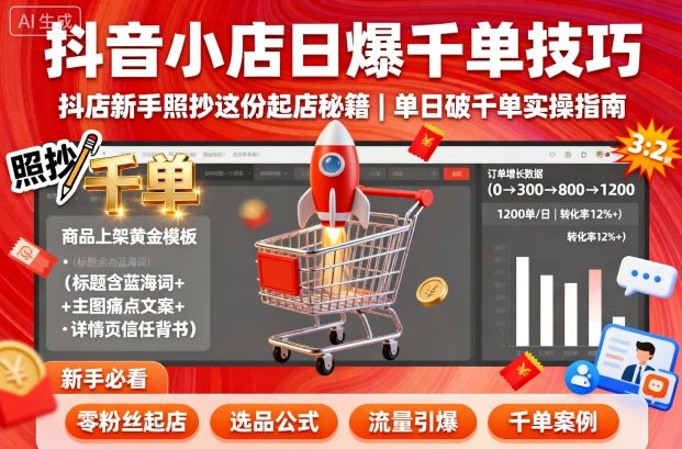 抖音小店日爆千单技巧，抖店新手照抄这份起店秘籍，单日破千单|无忧资源社