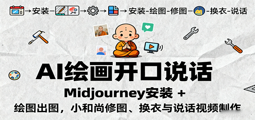 AI绘画开口说话，Midjourney安装 + 绘图出图，小和尚修图、换衣与说话视频制作|无忧资源社