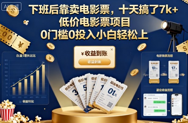 下班后靠卖电影票，十天搞了7k+，低价电影票项目，0门槛0投入小白轻松上手【揭秘】|无忧资源社