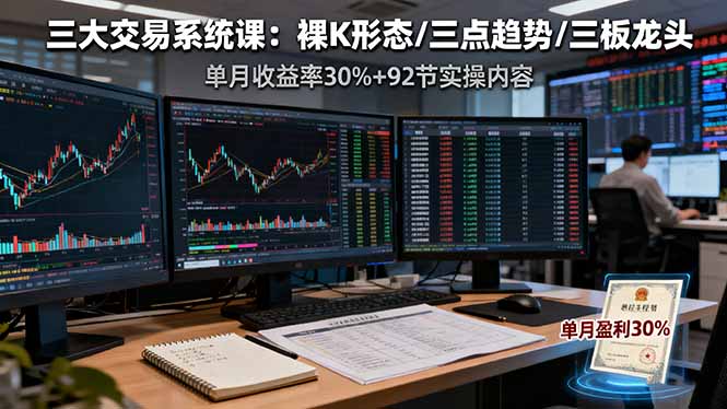 （16269期）三大交易系统课：裸K形态/三点趋势/三板体系，单月收益率30%+92节实操内容|无忧资源社