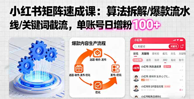 （16231期）小红书矩阵起号速成课：算法拆解/爆款流水线/关键词截流 单账号日增粉100+|无忧资源社
