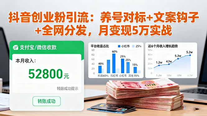 (16338期)抖音创业粉引流:养号对标+文案钩子+全网分发,月变现5万实战|无忧资源社