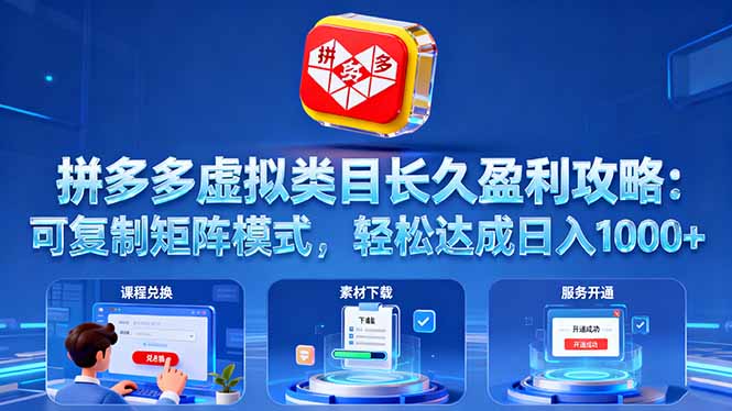 （16283期）拼多多虚拟类目长久盈利攻略：可复制矩阵模式，轻松达成日入 1000+|无忧资源社