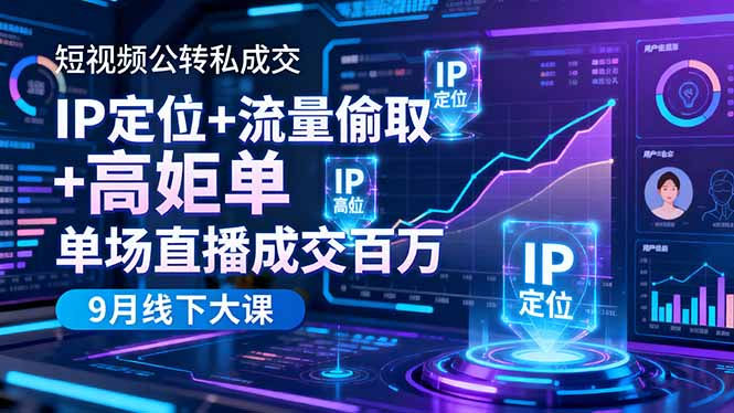(16407期)短视频公转私成交9月线下大课,IP定位+流量偷取+高客单,单场直播成交百万|无忧资源社