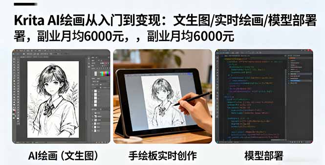 （16222期）Krita AI绘画从入门到变现：文生图/实时绘画/模型部署，副业月均6000元|无忧资源社