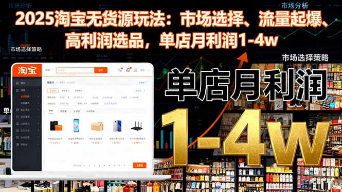 （16445期）2025淘宝无货源玩法：市场选择、流量起爆、高利润选品，单店月利润1-4w|无忧资源社