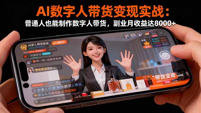 （16377期）AI数字人带货变现实战：普通人也能制作数字人带货，副业月收益达8000+|无忧资源社
