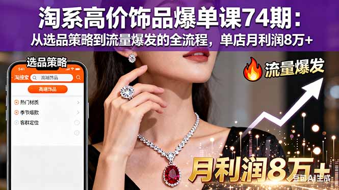 （16351期）淘系高价饰品爆单课74期：从选品策略到流量爆发的全流程，单店月利润8万+|无忧资源社