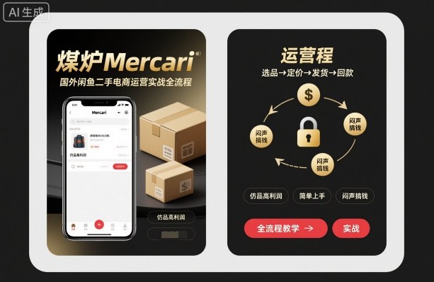 煤炉Mercari国外闲鱼二手电商运营实战全流程，仿品高利润，简单上手，闷声搞钱|无忧资源社