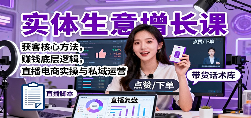 实体生意增长课：获客核心方法，赚钱底层逻辑，直播电商实操与私域运营|无忧资源社