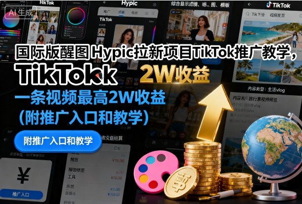 国际版醒图Hypic拉新项目TikTok推广教学，一条视频最高2W收益（附推广入口和教学）|无忧资源社