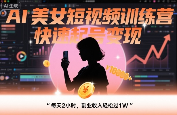 AI美女短视频训练营，快速起号变现，每天2小时，副业收入轻松过1W|无忧资源社