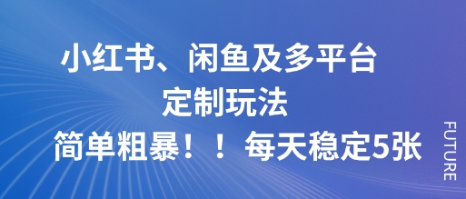 小红书、闲鱼及多平台定制玩法简单粗暴！每天稳定5张|无忧资源社