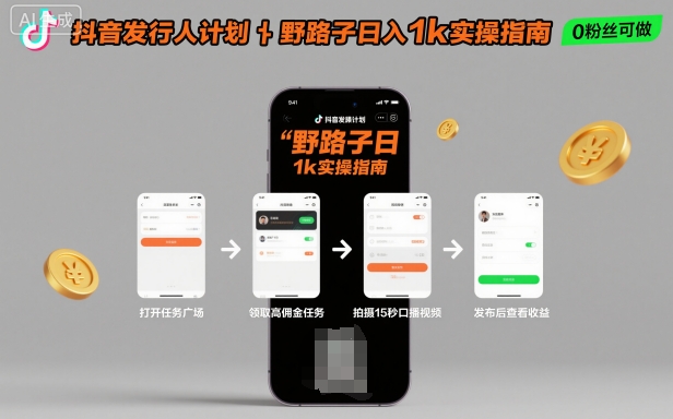 抖音发行人计划全新野路子玩法，随时随地，只要有手机，就能操作，日入1k+【揭秘】|无忧资源社