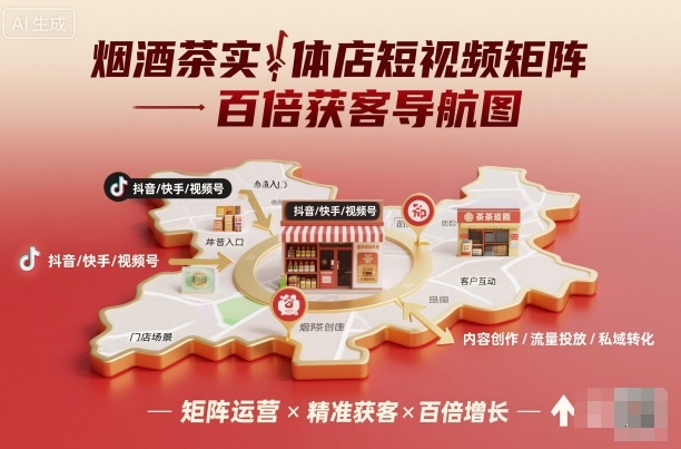 烟酒茶实体店短视频矩阵百倍获客导航图|无忧资源社