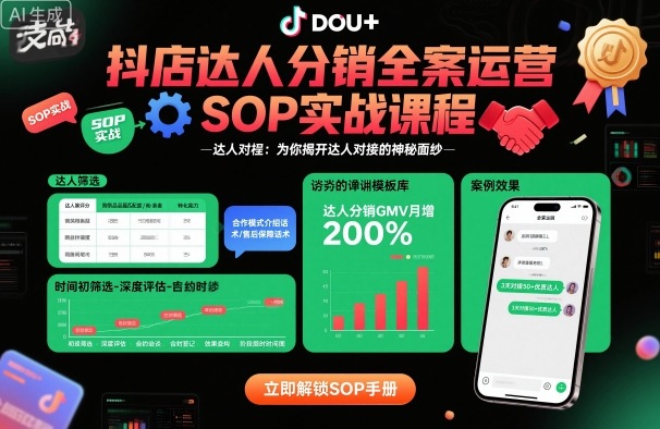 抖店达人分销全案运营SOP实战课程，为你揭开达人对接的神秘面纱|无忧资源社
