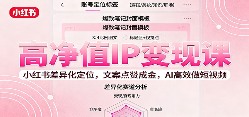 高净值IP变现课：小红书差异化定位，文案点赞成金， AI高效做短视频|无忧资源社