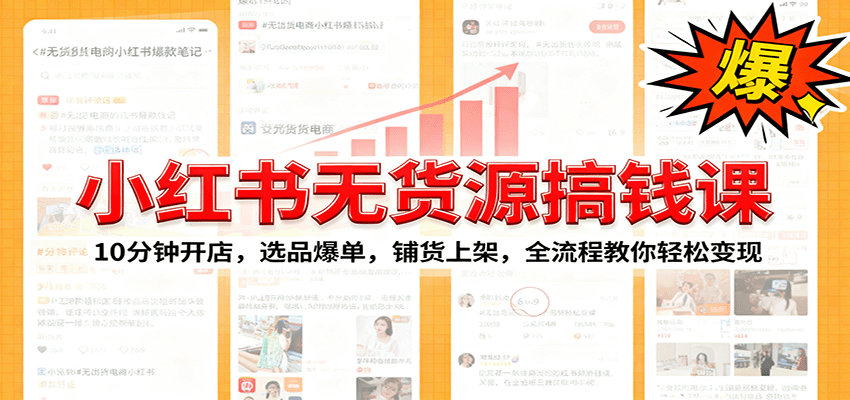 小红书无货源爆单课：10分钟开店，选品爆单，铺货上架，全流程教你轻松变现|无忧资源社