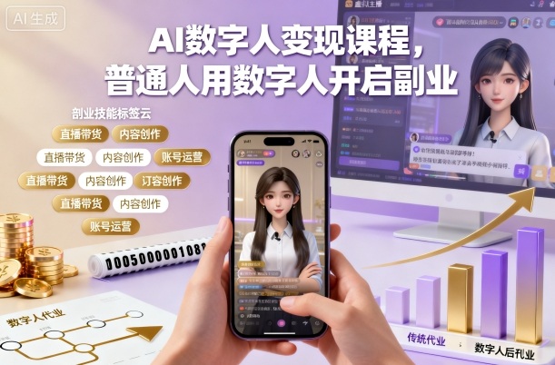 AI数字人变现课程，普通人用数字人开启副业|无忧资源社