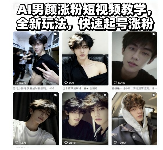 AI男颜涨粉短视频教学，全新玩法，快速起号涨粉|无忧资源社