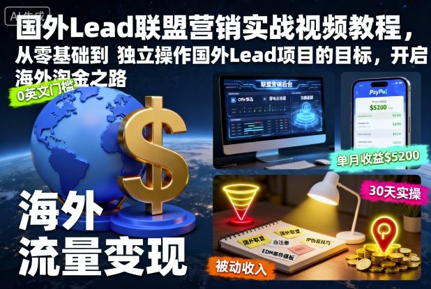 国外Lead联盟营销实战视频教程，从零基础到独立操作国外Lead项目的目标，开启海外淘金之路|无忧资源社