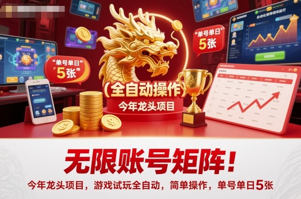 无限账号矩阵！今年龙头项目，游戏试玩全自动，简单操作，单号单日5张【揭秘】|无忧资源社