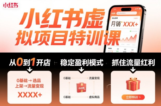 小红书虚拟项目特训课，帮你从0到1打造稳定盈利的店铺，抓住流量红利（更新9月）|无忧资源社