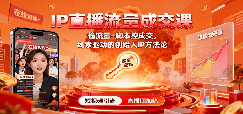 IP直播流量成交课：偷流量+脚本控成交，线索驱动的创始人IP方法论|无忧资源社
