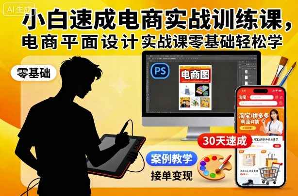 小白速成电商实战训练课，电商平面设计实战课零基础轻松学|无忧资源社