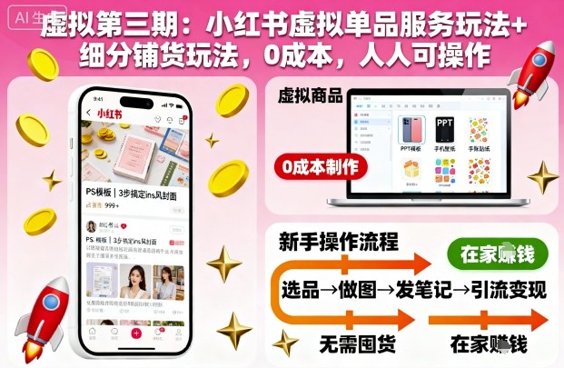 虚拟第三期：小红书虚拟单品服务玩法+细分铺货玩法，0成本，人人可操作|无忧资源社