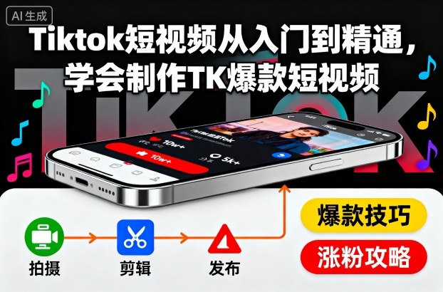 Tiktok短视频从入门到精通，学会制作TK爆款短视频|无忧资源社