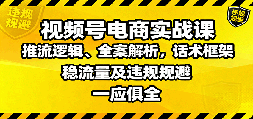 视频号电商实战课：推流逻辑、全案解析，话术框架，稳流量及违规规避等|无忧资源社