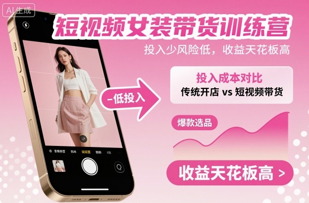 短视频女装带货训练营,投入少风险低,收益天花板高|无忧资源社