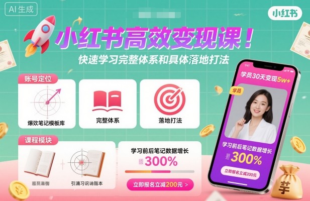 小红书高效变现课，快速学习小红书完整体系和具体落地打法|无忧资源社