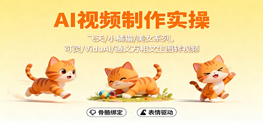 AI视频制作实操，飞天/小橘猫/美女系列，可灵/ViduAl/通义万相文生图转视频|无忧资源社