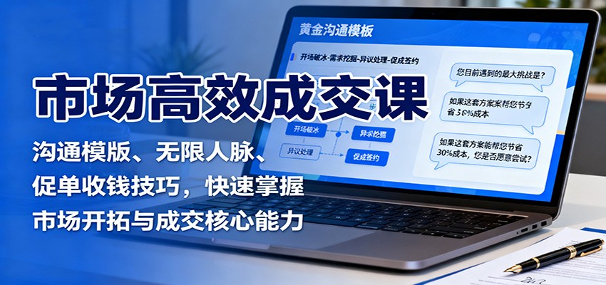 市场高效成交课：沟通模版、无限人脉、促单收钱技巧，快速掌握市场开拓与成交核心能力|无忧资源社