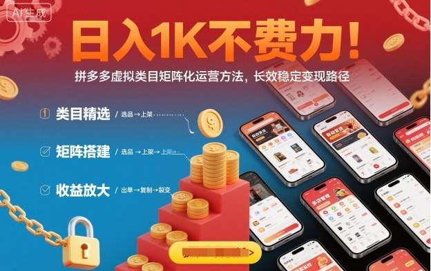 日入1K不费力！拼多多虚拟类目矩阵化运营方法，长效稳定变现路径|无忧资源社