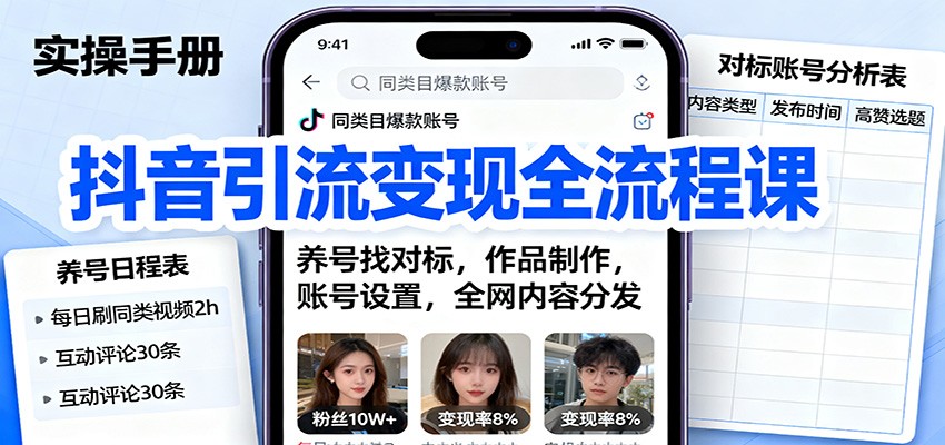 抖音引流变现全流程课:养号找对标,作品制作,账号设置,全网内容分发|无忧资源社