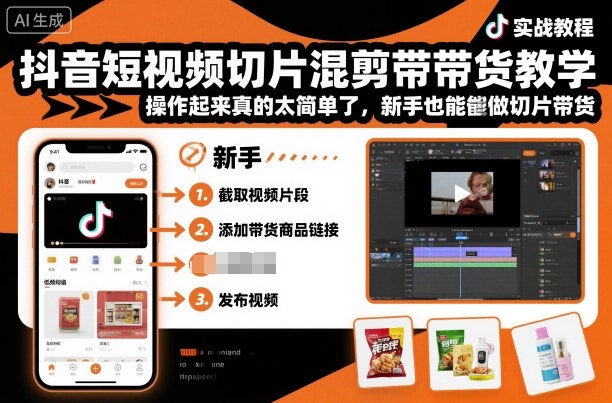 抖音短视频切片混剪带货教学，操作起来真的太简单了，新手也能做切片带货|无忧资源社
