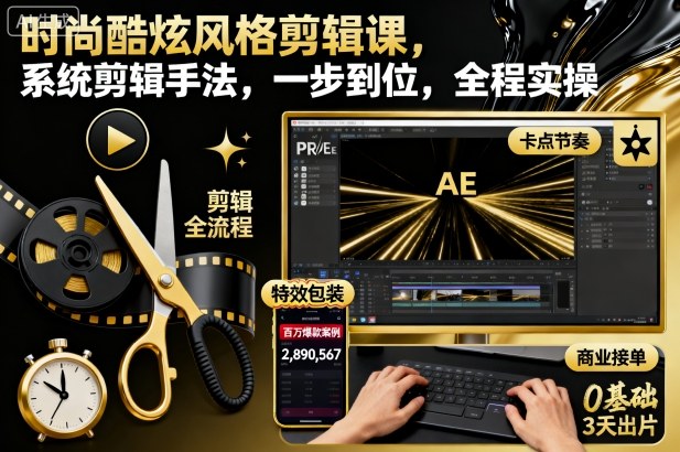 时尚酷炫风格剪辑课，系统剪辑手法，一步到位，全程实操|无忧资源社