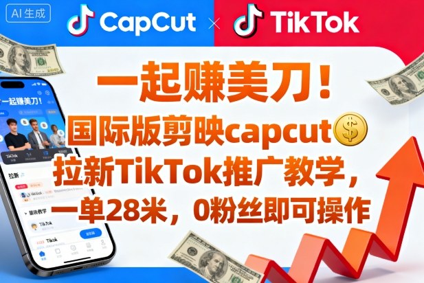 一起賺美刀！国际版剪映capcut拉新TikTok推广教学，一单28米，0粉丝即可操作（附推广入口和教学）|无忧资源社