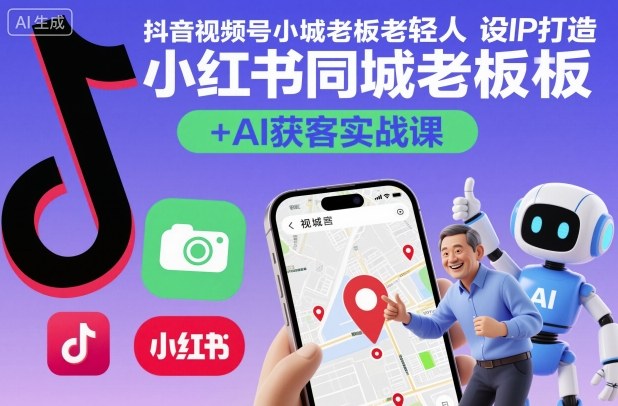 抖音视频号小红书同城老板轻人设IP打造+AI获客实战课，人设打造-算法拆解-拍摄剪辑-内容运营-AI创作|无忧资源社